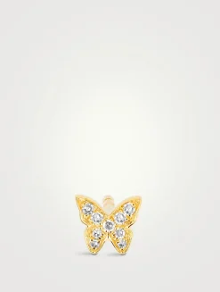 Baby 14K Gold Butterfly Stud Earring With Diamonds