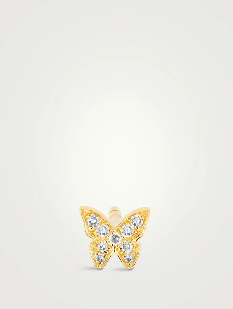 Baby 14K Gold Butterfly Stud Earring With Diamonds