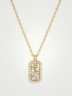 Baby 18K Gold Fireworks Dog Tag Pendant Necklace With Diamonds