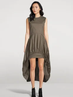 Balloon-Hem Cotton Twill Dress