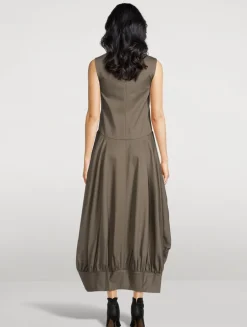 Balloon-Hem Cotton Twill Dress