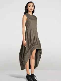 Balloon-Hem Cotton Twill Dress