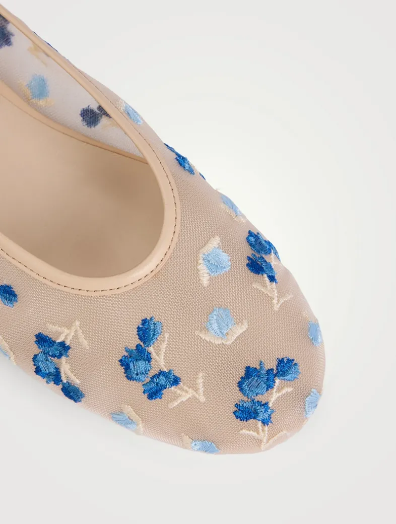 Bareitall Floral-Embroidered Mesh Ballet Flats