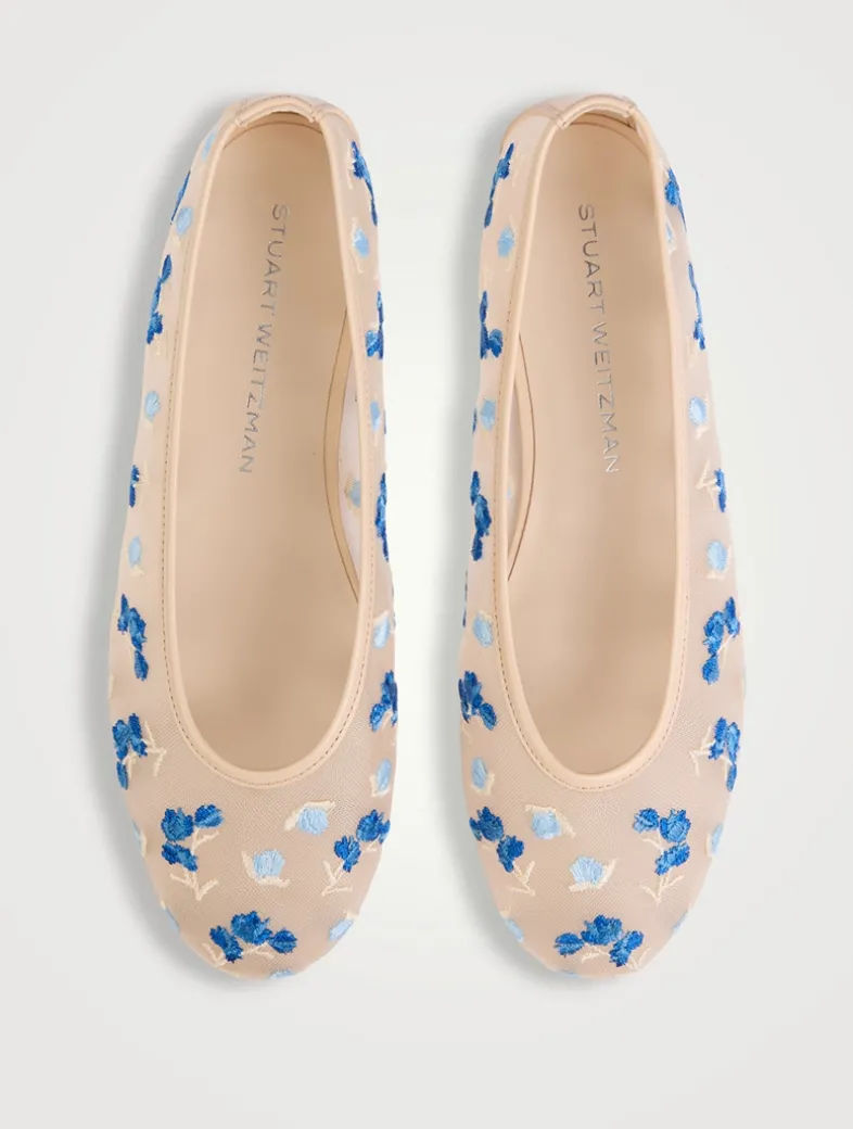 Bareitall Floral-Embroidered Mesh Ballet Flats