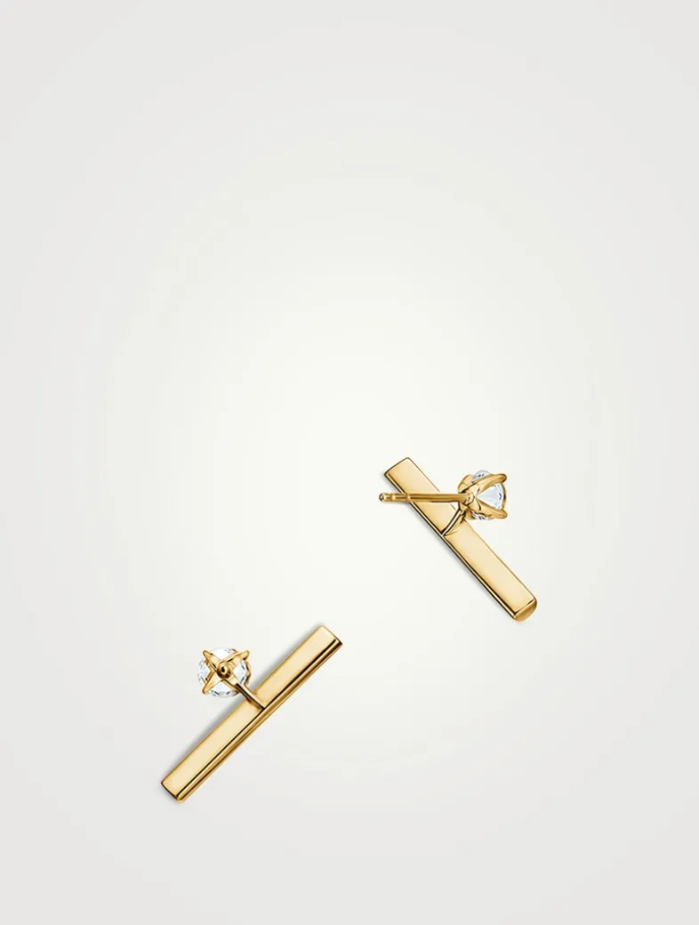 Barre 18K Gold Floating Single Diamond Pavé Climber Earrings