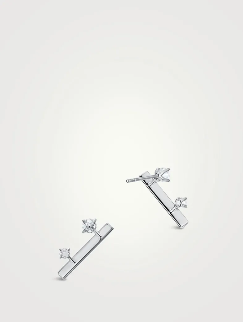 Barre 18K White Gold Floating Diamond Climber Earrings