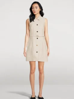 Belted Basket-Weave Linen Shirt Dress