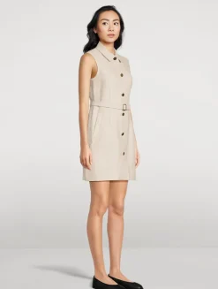 Belted Basket-Weave Linen Shirt Dress