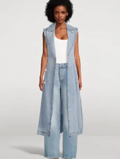 Belted Denim Trench Vest