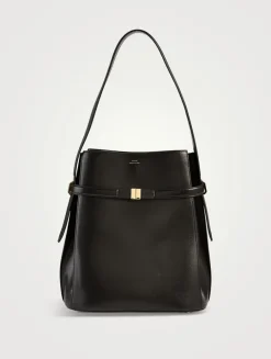 Belted Leather Bucket Bag