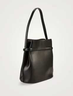 Belted Leather Bucket Bag