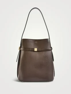 Belted Leather Bucket Bag