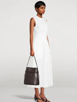 Belted Leather Bucket Bag