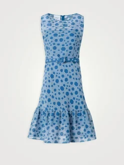 Belted Midi Dress In Stripe Dot Print