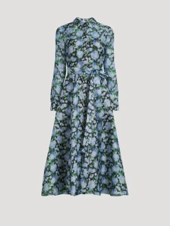 Belted Organza Shirt Dress In Peony Print