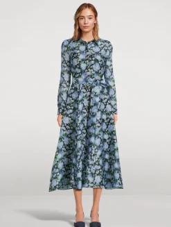 Belted Organza Shirt Dress In Peony Print