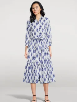 Belted Poplin Shirt Dress In Floral Print