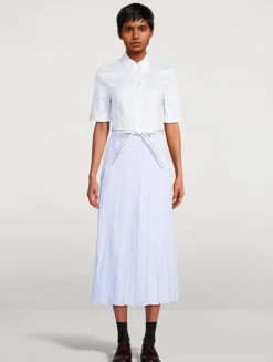 Belted Poplin Shirt Dress In Stripe Print