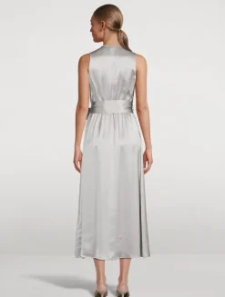 Belted Silk Midi Dress