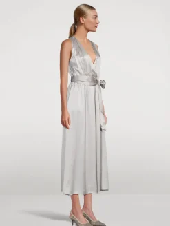 Belted Silk Midi Dress