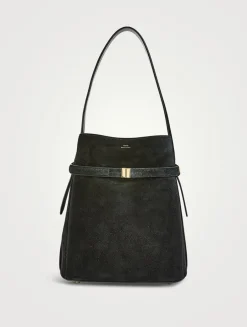 Belted Suede Bucket Bag