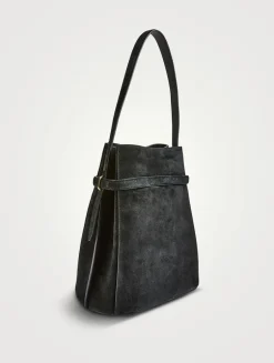 Belted Suede Bucket Bag