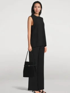 Belted Suede Bucket Bag