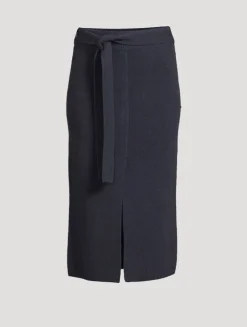 Belted Wool Pencil Skirt