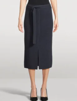 Belted Wool Pencil Skirt