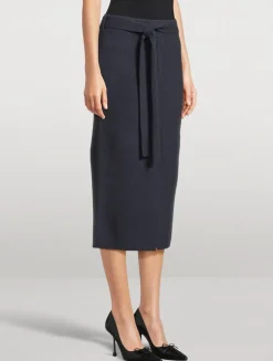 Belted Wool Pencil Skirt