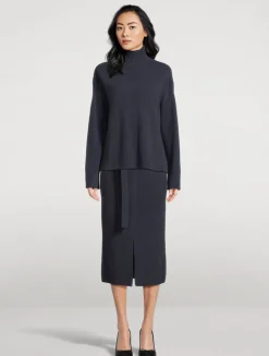 Belted Wool Pencil Skirt