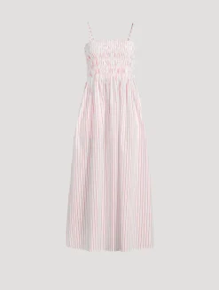 Bianca Smocked Midi Dress In Stripe Print