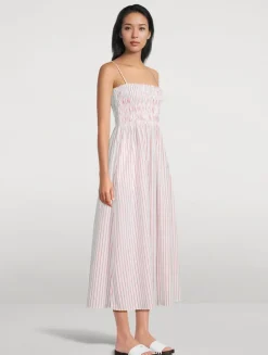 Bianca Smocked Midi Dress In Stripe Print
