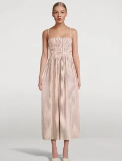 Bianca Smocked Midi Dress In Stripe Print