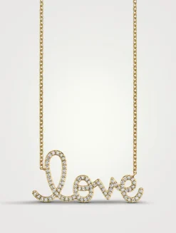 Big 14K Gold Love Script Necklace With Diamonds