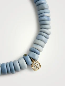 Blue Opal Heishi Bracelet With 14K Gold Diamond Starfish Clam Shell Charm