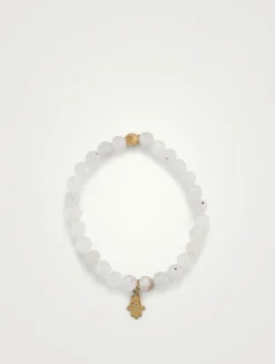 Bohème Moonstone Beaded Bracelet With 14K Gold Hamsa Charm