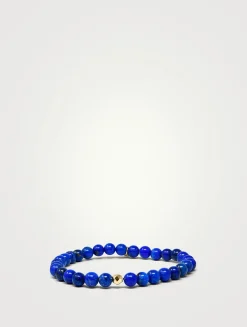 Bohème Smooth Lapis Beaded Bracelet With Gold Rock Bead