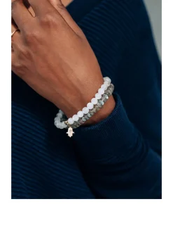 Bohème Smooth Moonstone Beaded Bracelet With Gold Rock Bead