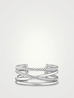Bold Crossover Multi Row Cuff Bracelet In Sterling Silver, 24.4mm