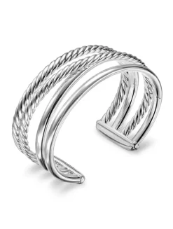 Bold Crossover Multi Row Cuff Bracelet In Sterling Silver, 24.4mm