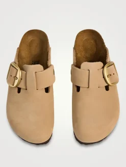 Boston Big Buckle Suede Clogs