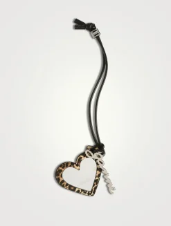 Bou Heart Mirror Bag Charm In Leopard Print