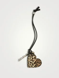 Bou Heart Mirror Bag Charm In Leopard Print