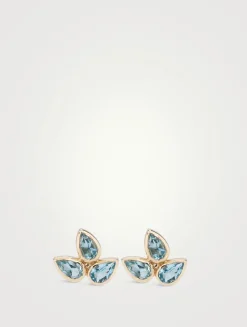Bouquet 14K Gold Fleur De Lis Stud Earrings With Swiss Blue Topaz