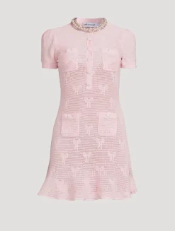 Bow Jacquard Crochet Mini Dress