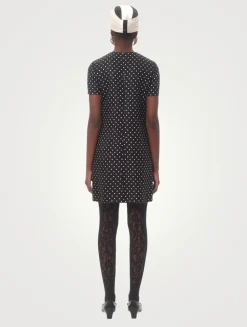 Bow-Trimmed Mini Dress In Polka Dot Print