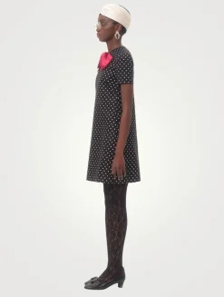 Bow-Trimmed Mini Dress In Polka Dot Print