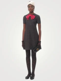 Bow-Trimmed Mini Dress In Polka Dot Print