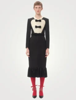 Bow-Trimmed Wool Midi Dress